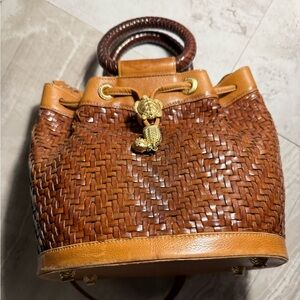 Barry Kieselstein Cord Brown Woven Leather Bucket Bag